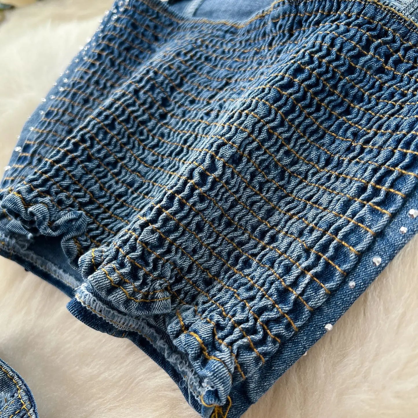 Denim Pant Set Women Two Piece Sets Sexy Matching Sets Sleeveless Short Tops Long Flare Pants High Waist Slim Hot Diamond.