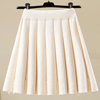 All Match Knitting Short Pleated Skirt Women Autumn Winter 2025 High Waist Mini Skirts Woman Casual Solid Thick A Line Skirts.