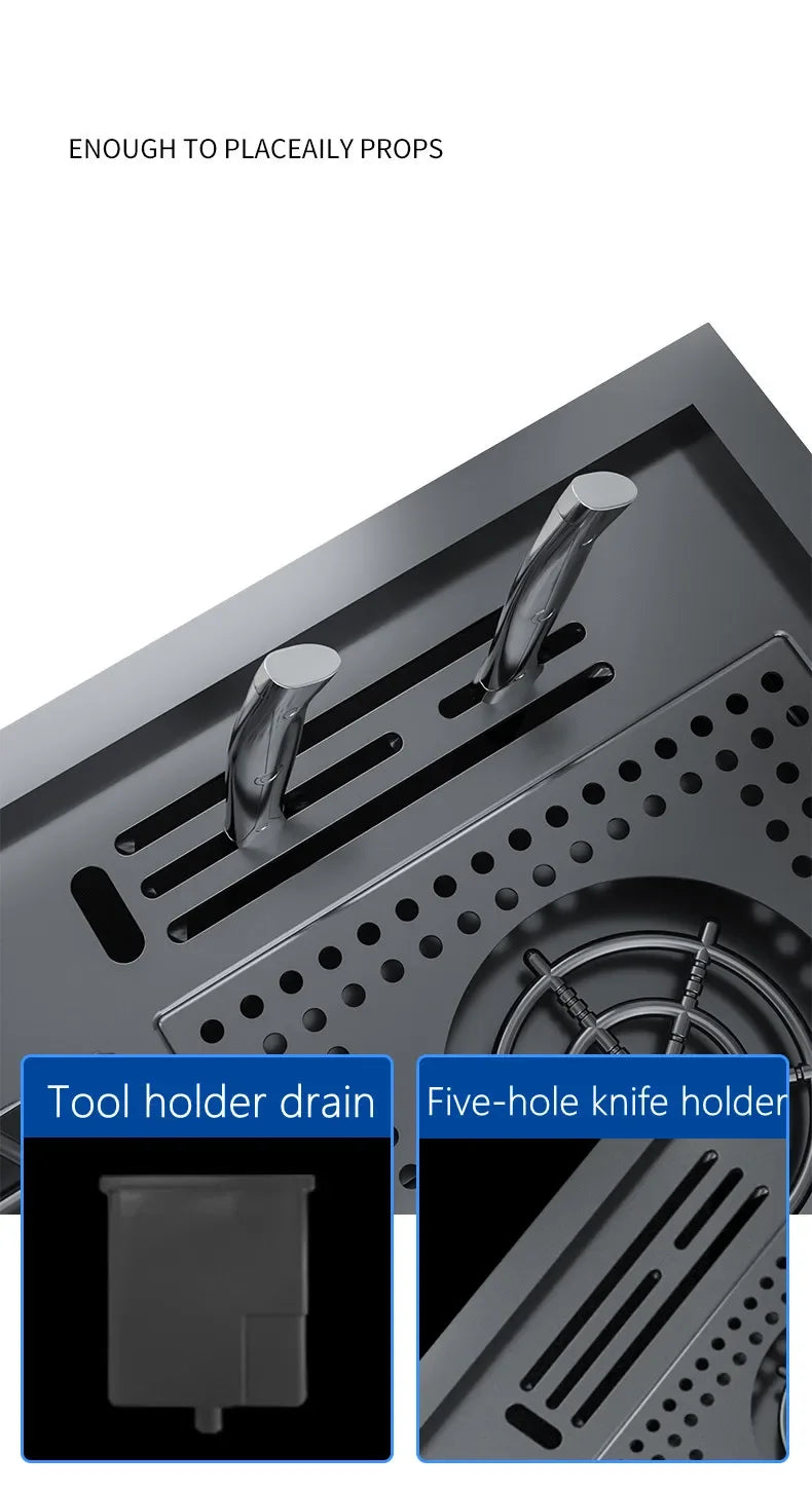 Nano Kitchen Sink Multi-Function Stepped Kitchen Sink 304 Stainless Steel Vegetable Washing Basin With High Pressure Cup Washer