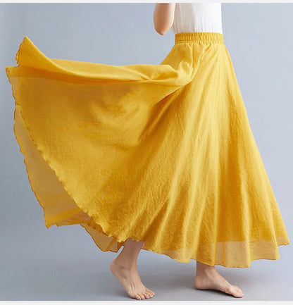 2023 new Summer Cotton Linen A-line Skirt Women Solid Color Loose High Waisted Long Skirts For Women Loose Vintage Ankle-length