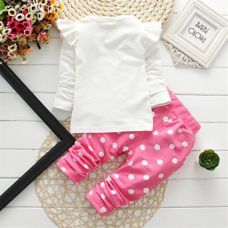 Stumbling toddler girl cartoon long sleeved set T-shirt+pants 2-piece children's fashion baby jacket newborn cotton set.