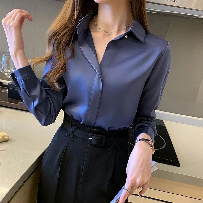 Silk Women's Shirt Long Sleeve Fashion Woman Blouses 2023 Satin Top Female Shirts and Blouse Basic Ladies Tops OL Women Clothing.