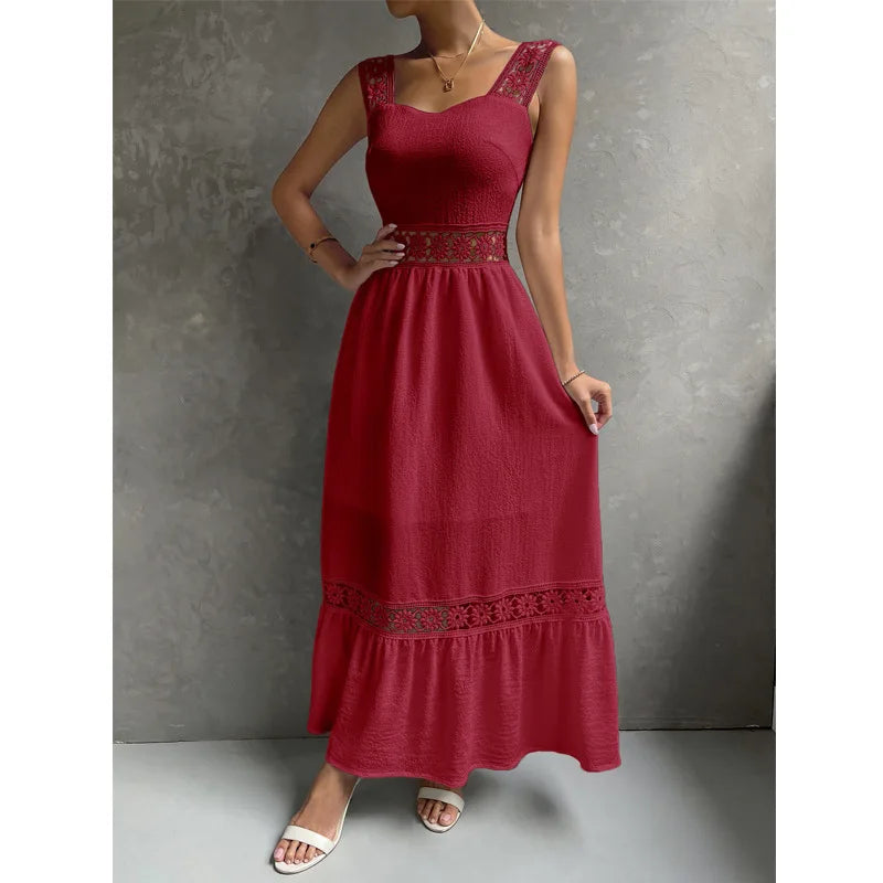 Weiße Lange Kleid Frauen Sommer Sexy Sleeveless Backless Maxi Kleider Damen Elegante Hohle Heraus Spitze Kleid Boho Sommerkleid Vestidos.