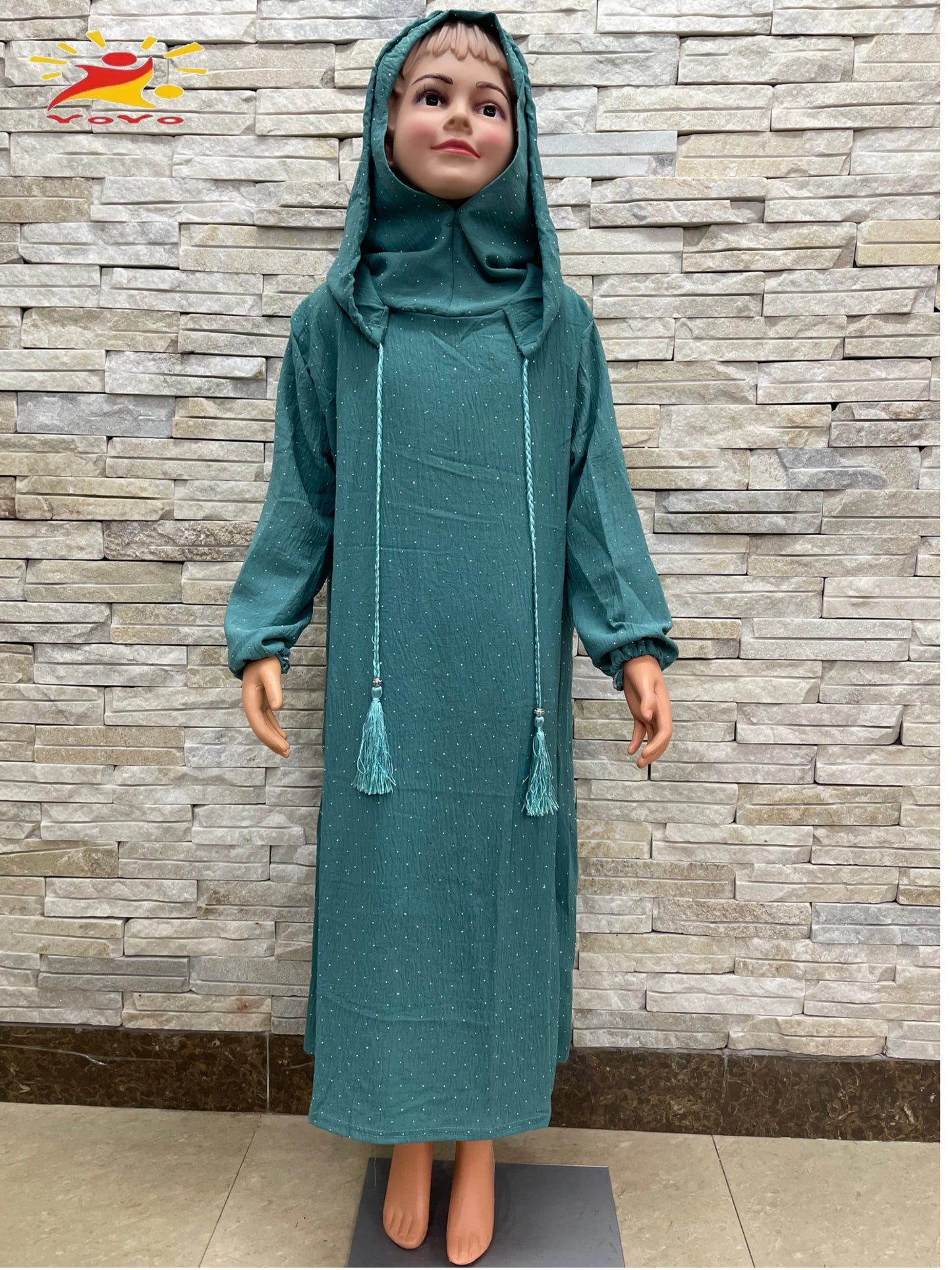 Eid Kids Cotton Prayer Garment Dress Muslim Girls Long Khimar Hijab Turkey Abaya Dresses Islamic Dress Full Cover Robe Ramadan.