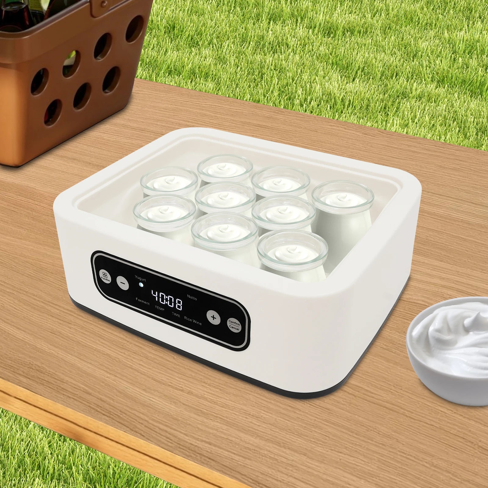 20W Square Yogurt Maker Yoghurt Making Machine LED Digital Temperature Control,with 9 Cups 100ml Each Cup.