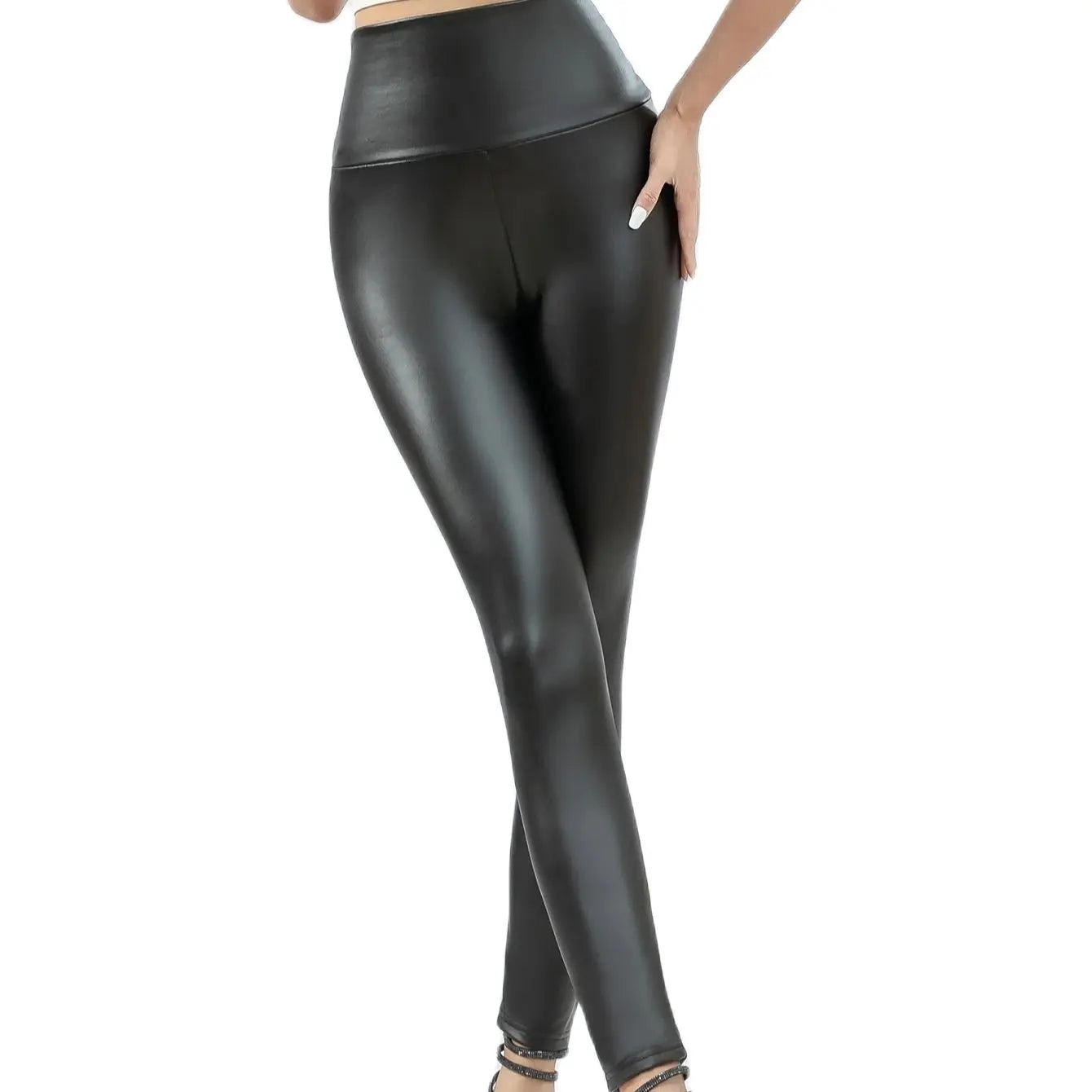 Women thin leather pants autumn and winter high waist slim slim slim leggings wear.