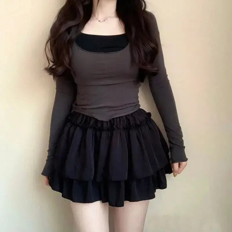 Summer Kawaii White Ball Gown Skirts Women Fashion Slim Fit Mini Skirts Giris Y2k All Match Elastic High Waist Black Faldas Goth.