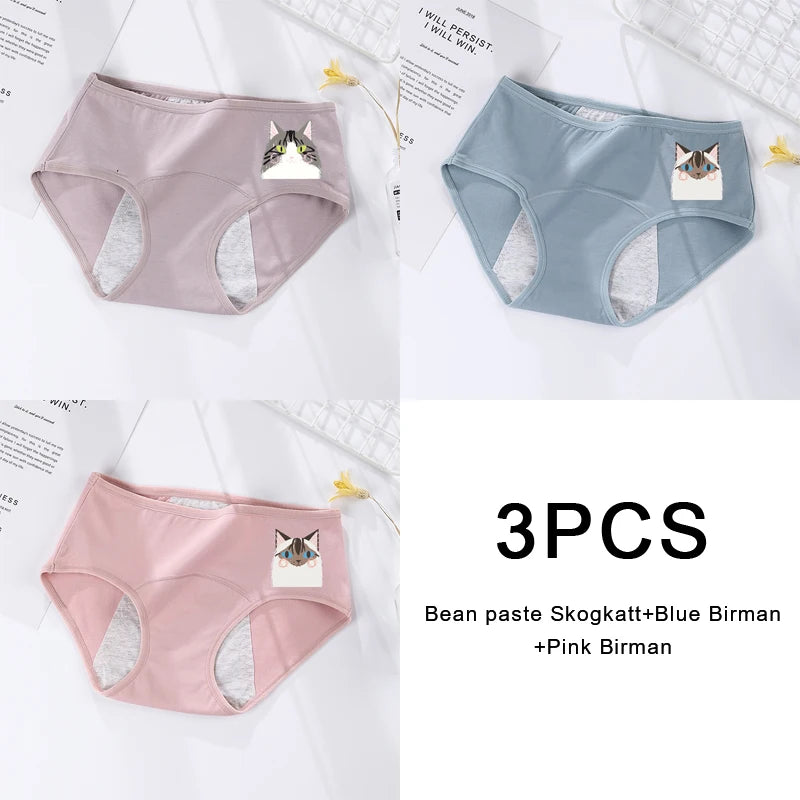 3PCS/set Women's menstrual briefs large flow postpartum water absorption leakproof briefs women's pure cotton menstrual briefs