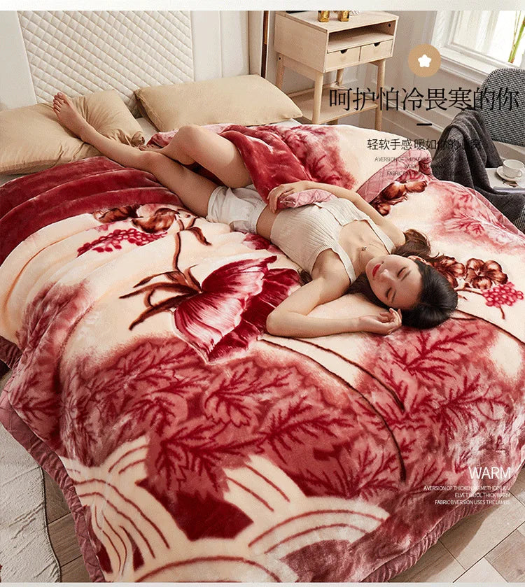 Double Layer Raschel Blankets Soft Warm Faux Fur Mink Throw Thicken Fluffy Microfiber Plush Weighted Blankets For Beds.
