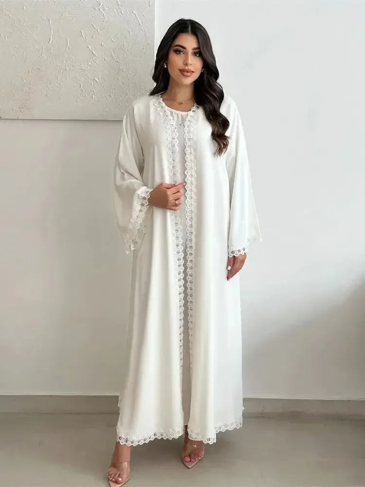 Weißer offener Kimono Abaya Dubai Luxus 2025, muslimische Spitzenabayas für Frauen, Kaftan-Kleid, Kebaya, islamische Kleidung, Robe Femme, Musulmane.