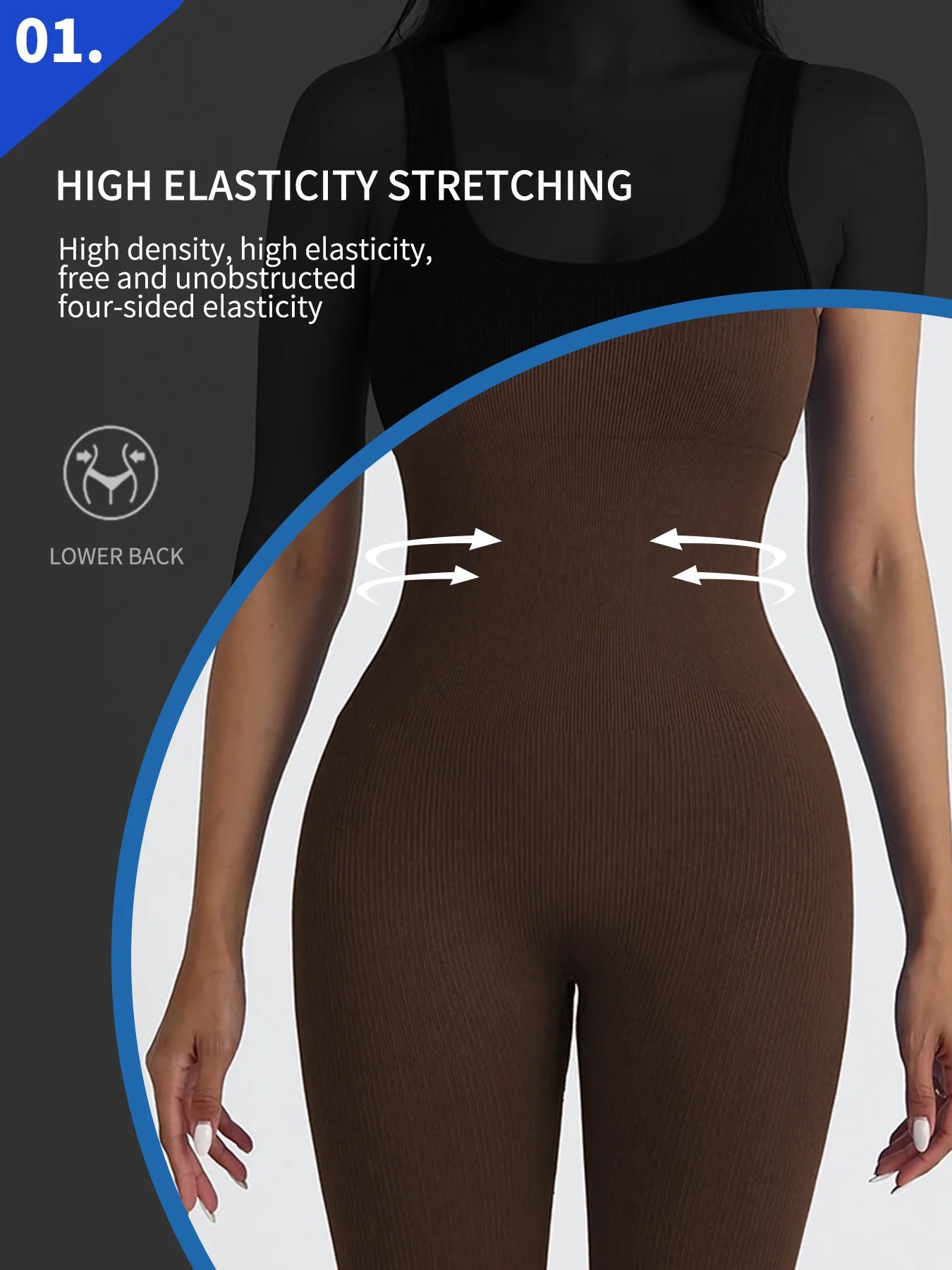 Women's jumpsuit yoga ribbed bodysuit seamless square neck leggings for sports and fitness.