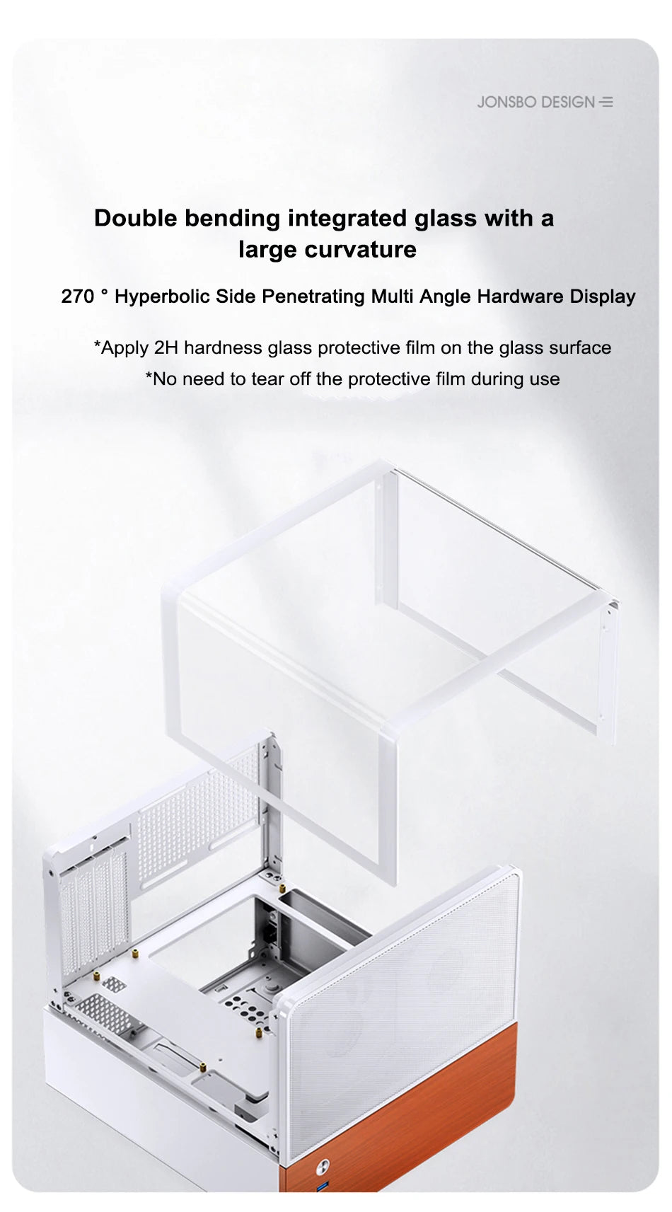 Jonsbo V12 Hyperbolic Glass PC Case MATX ITX Computer Case Seaview Room Desktop Case Mini Side Transparent Chassis 12cm Case Fan.