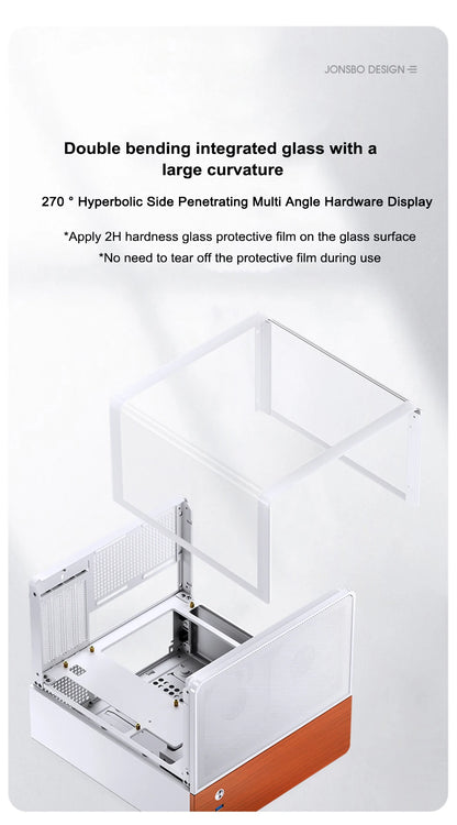 Jonsbo V12 Hyperbolic Glass PC Case MATX ITX Computer Case Seaview Room Desktop Case Mini Side Transparent Chassis 12cm Case Fan.