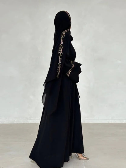 Middle East Women Arabic Dubai Abaya Luxury Kimono Cardigan Floral embroidery Long Dress Modest Robe Femme Islam Clothing Kebaya.