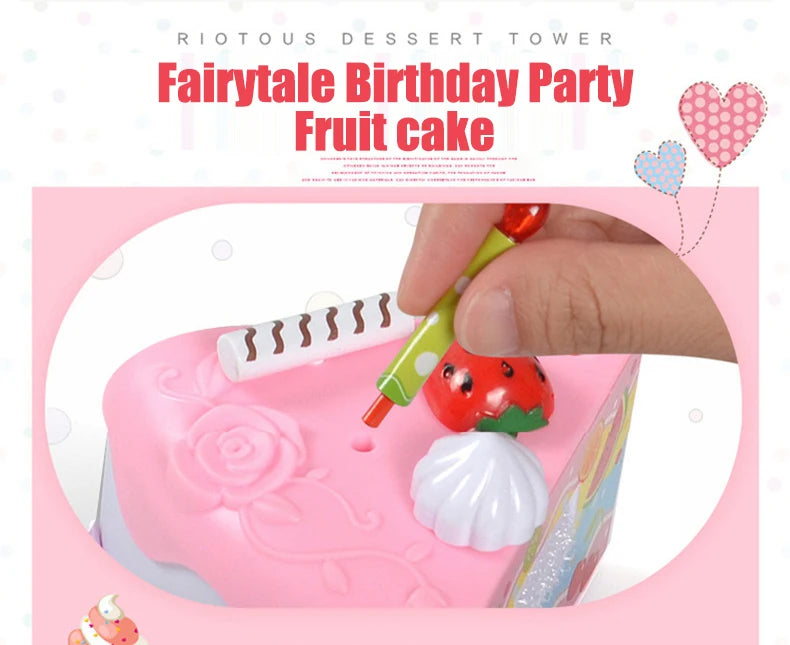 Kids Toy Simulation DIY Birthday Cake Model Kitchen Pretend Play House Cutting Fruit Food Toy for Toddler Children Gift Boy Girl.
