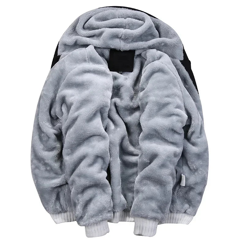 New Winter Fleece Thicken Men's Two-piece Zipper Sports Set Hooded Thermal Suit Casual Oversized Tracksuit 4XL 5XL Funny Suit.