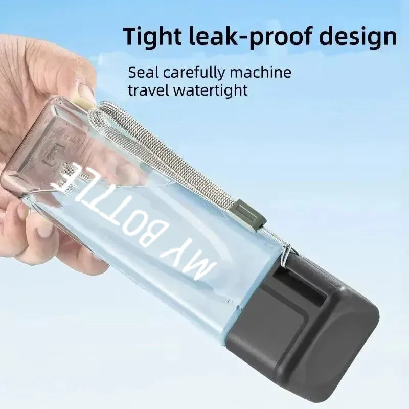 1 Pcs Clear Square Drinking Glass in Mate Plastic Portable Water Bottle with Milk Cable for Outdoor Sports.