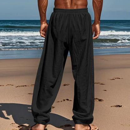Frühling Sommer Dünne männer Casual Leinen Hosen Strand Stil Kordelzug Gerade Bein Lange Hosen Hochwertige Bequeme Passform.