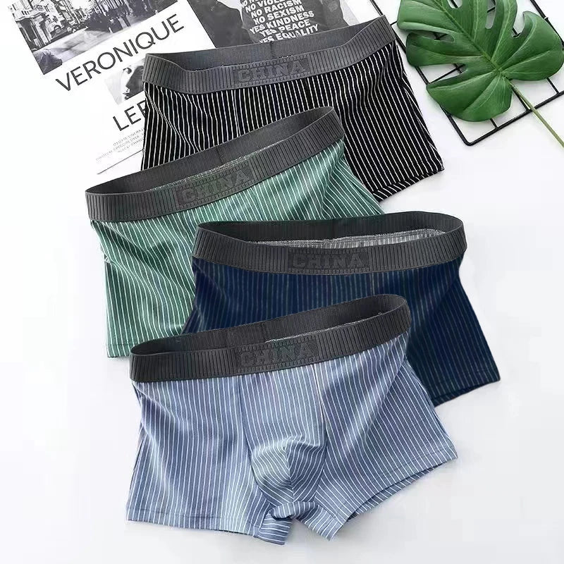 4Pcs Boxer Shorts männer Unterwäsche Sexy Höschen Baumwolle Boxer Gestreiften Unterhose Männlichen Shorts U Konvexen Dessous Plus Größe 2XL-6XL