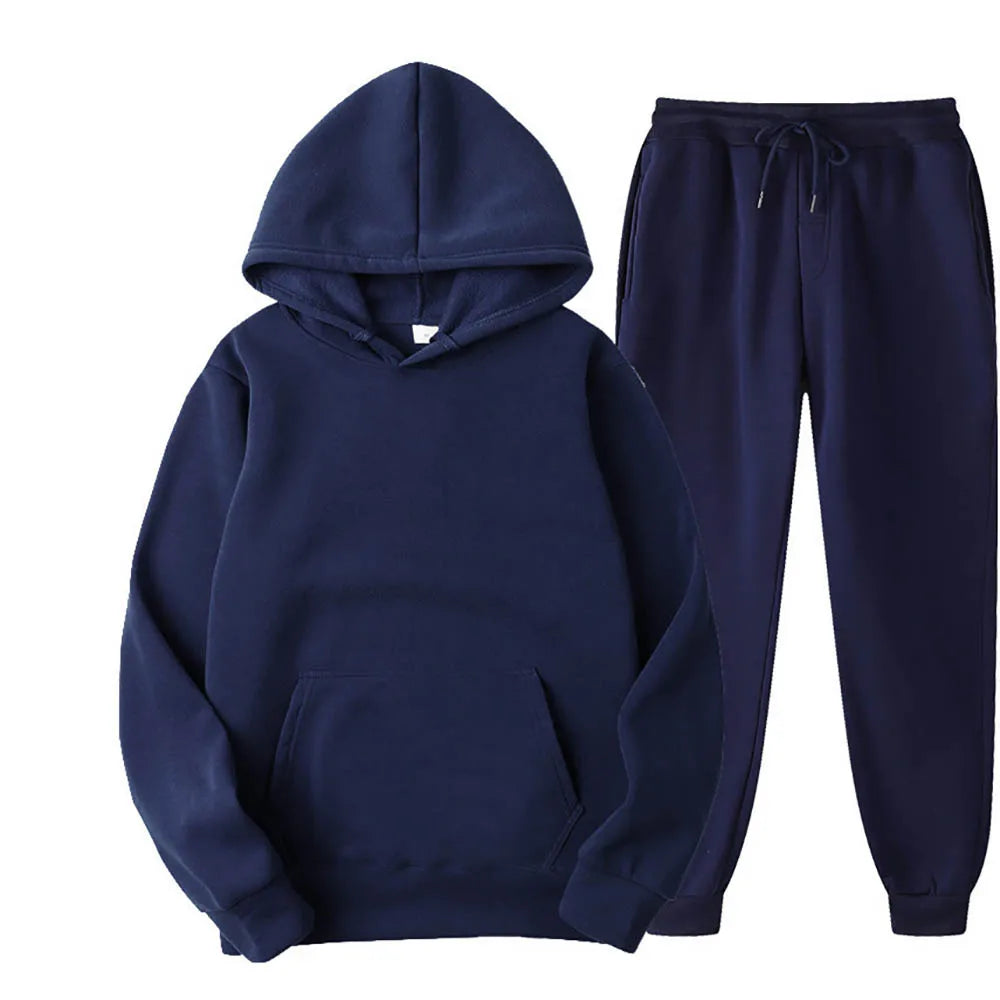 Men Tracksuit 2 Pieces Sets Hooded Sweatshirt +Drawstring Pants Male Hoodies Running Sportswear Men Women Autumn Sportwear.