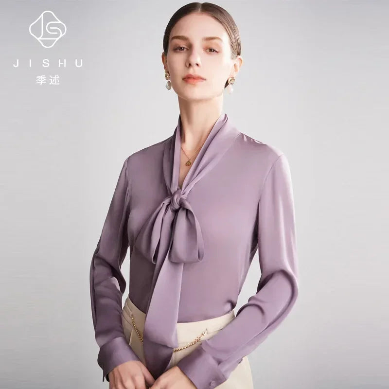 Silk Shirt Women's Thick Temperament Streamer 2025 Spring and Summer New Mulberry Silk Lace-up Design Shirt Long-sleeved Top