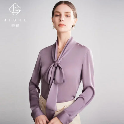 Silk Shirt Women's Thick Temperament Streamer 2025 Spring and Summer New Mulberry Silk Lace-up Design Shirt Long-sleeved Top