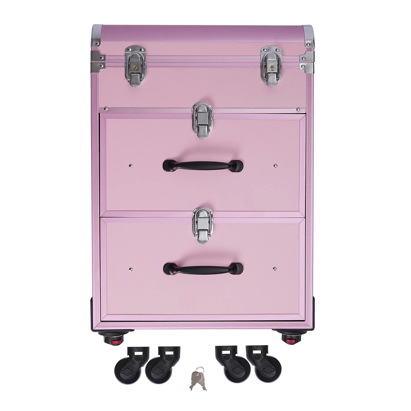 3 in 1 Rolling Makeup Case with Drawer, Large Makeup Case Organizers, Profesional Cosmetic Case for Salon Barber, Light Pink