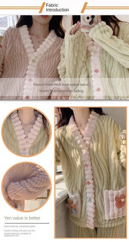 Verdickte Warme Flanell Frauen Nachtwäsche Loungewear Strickjacke Anzug Winter Süße Kawaii Weiche Fee Wind Damen Pyjamas Homewear.