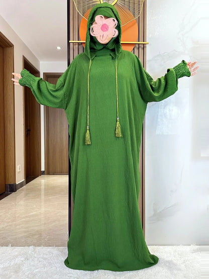 Women Cotton Abayas Muslim Ramadan Prayer Clothing With Hooded Jalaba Solid Casual Batwing Sleeve Arab Oriental Robe Eid Djellab.