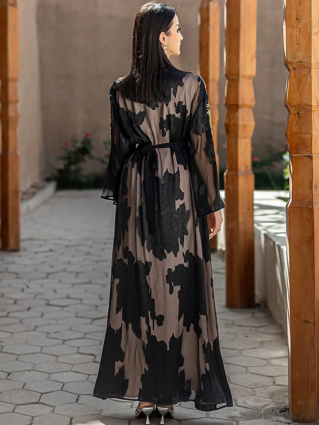 Fashion Lace Embroidered 2 Piece Set Robe Belt Abaya Dubai Kaftan Women Muslim Dress Morocco Caftan Ramadan Kebaya Jalabiya Gown
