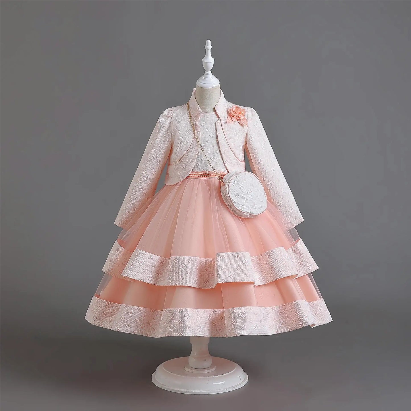 Neues Herbst/Winter Langarm-Partykleid, elegantes Mädchen-Stickerei, Weihnachts-Performance-Kleid, Geschenktüte für Kinder im Alter von 3–11 Jahren