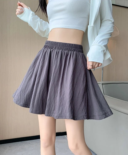 Women Quick Dry Sporty Short Pants Summer Thin Pleated Shorts Skirts High Waist A- Line Five Quarter Pants Cool Wide Leg Pants