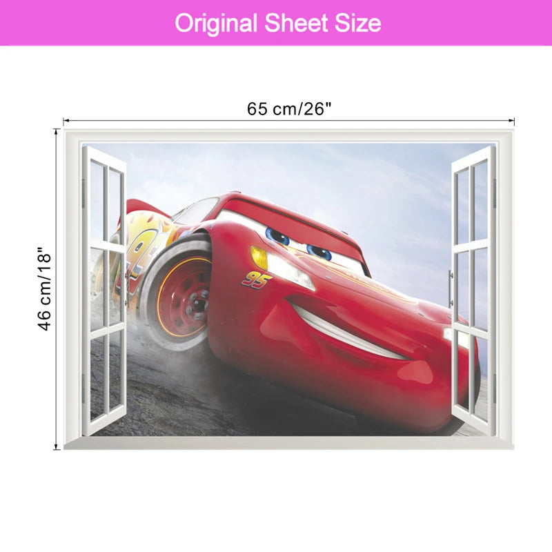 3d Macqueen Cars Broken Hole Wall Sticker For Kids Bedroom Home Decoration Cartoon Anime Mural Art Pvc Movie Poster Boys Decals.