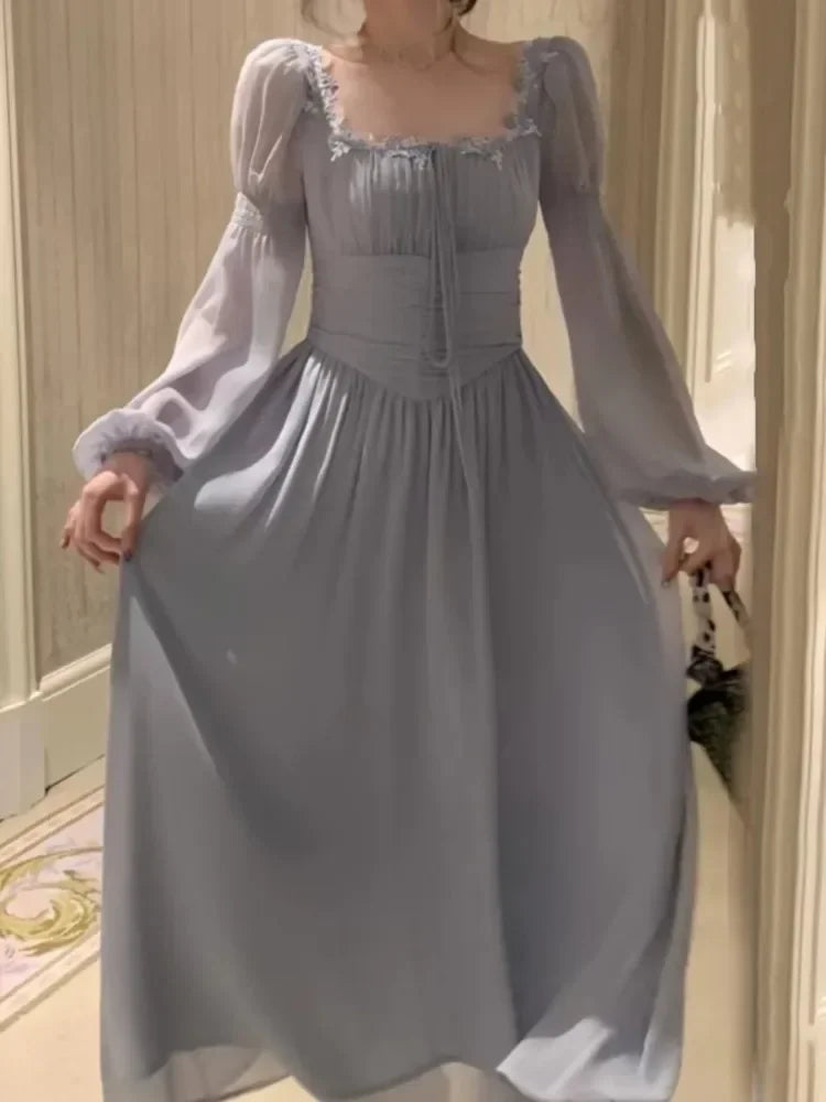 2024 Französisch elegante Prinzessin Abend party Midi Kleider für Frauen A-Linie schlanke Bandage Langarm Vestidos koreanische Frühlings kleidung.