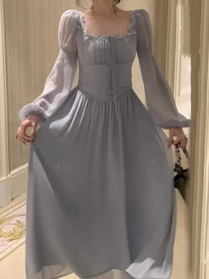 2024 Französisch elegante Prinzessin Abend party Midi Kleider für Frauen A-Linie schlanke Bandage Langarm Vestidos koreanische Frühlings kleidung.