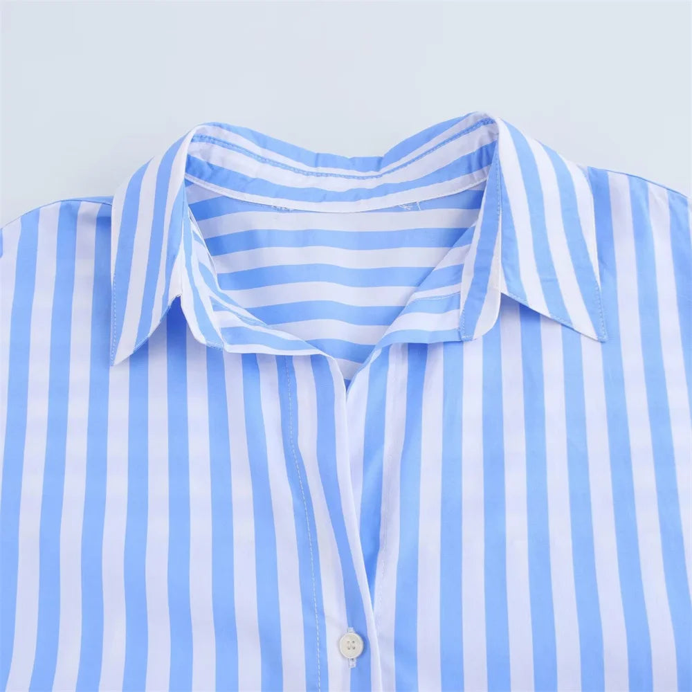 women's striped loose shirt with collar decoration for spring and summer new casual women's clothing.