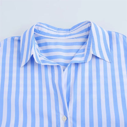 women's striped loose shirt with collar decoration for spring and summer new casual women's clothing.
