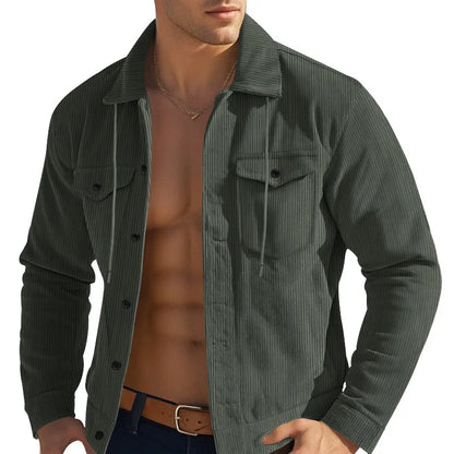 Men's Corduroy Jacket Stand-up Collar Slim Fit Retro Multi-pocket Workwear Commuter Coat for Spring And Autumn