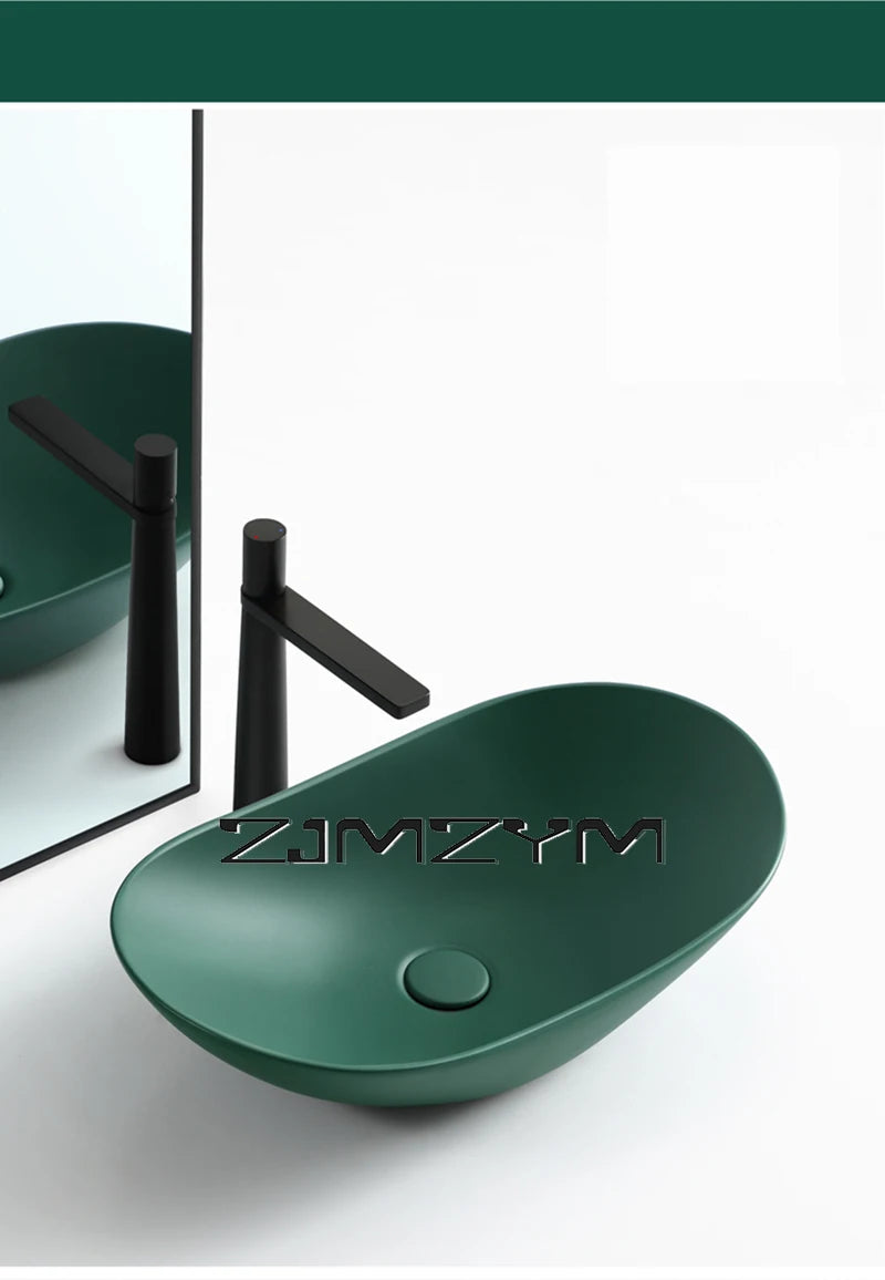 Nordic Keramik Gefäß Waschbecken Eitelkeit Schüssel Oval Badezimmer Tisch Waschbecken Toilette Balkon Kunst Becken Über Theke Sockel Waschbecken