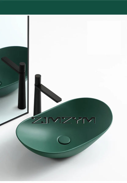 Nordic Keramik Gefäß Waschbecken Eitelkeit Schüssel Oval Badezimmer Tisch Waschbecken Toilette Balkon Kunst Becken Über Theke Sockel Waschbecken