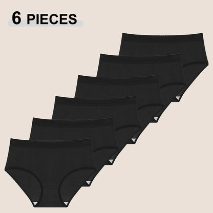 6PCS Women's Plus Size Lace Panties Seamless Solid Color Sport Cozy Physiological Underwear Female Breathable Elastic Lingerie