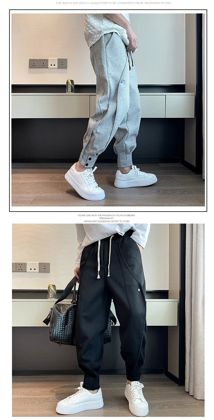 Spring Autumn Casual Joker Harlan Pants Sports Bundle Leg Waist Pants Streetwear Fashion Men Black White Grey Elastic Trousers.