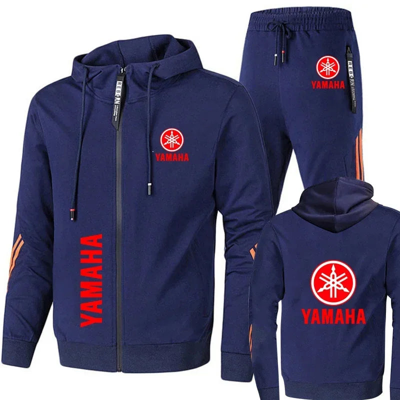 New motorcycle racing sportswear for men, featuring Yamaha logo print, zipper hoodie & pants, men's suit, men's sports suit.