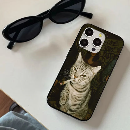 Fashion Kitten Smoking Pattern Phone Case For iPhone 11 12 13 14 15 16 17 Pro Max 16E 17Air X XR XS Max 7 8 Plus SE2 Soft Cover.
