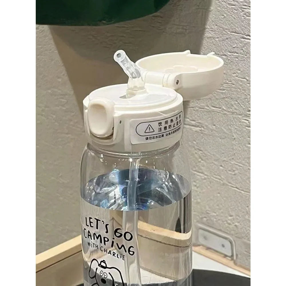 Plastic Water Bottle Water Cup With Straw Simple Large Capacity Portable Drop Resistant And Portable Cup Cartoon Ice Suction Cup.