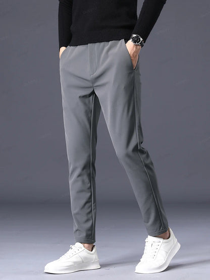 Autumn Winter Casual Pants Men Thick Business Stretch Slim Elastic Waist Jogger Outdoors Korean Classic Grey Black Trousers Male.