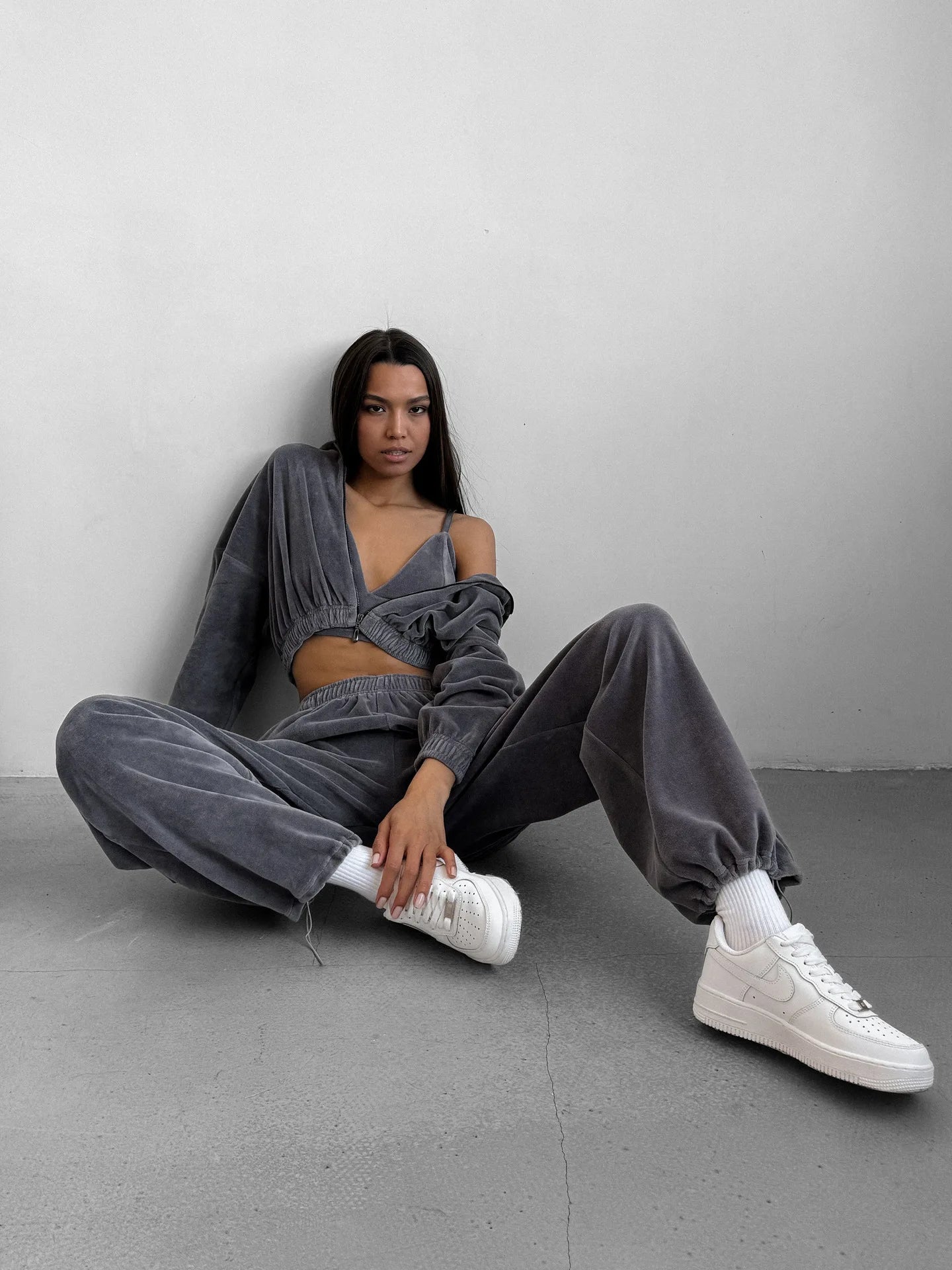 Fall Winter Women's Fashion Hooded Stand Collar Sweatshirt Set Casual Loose Fit Two Piece Streetwear Lounge Gym Ourdoor Outfit.