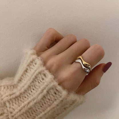 VENTFILLE 925 Sterling Silver Irregular Design Wave Golden Stackable Finger Rings Trendy Adjustable For Women Gifts Dropshipping.