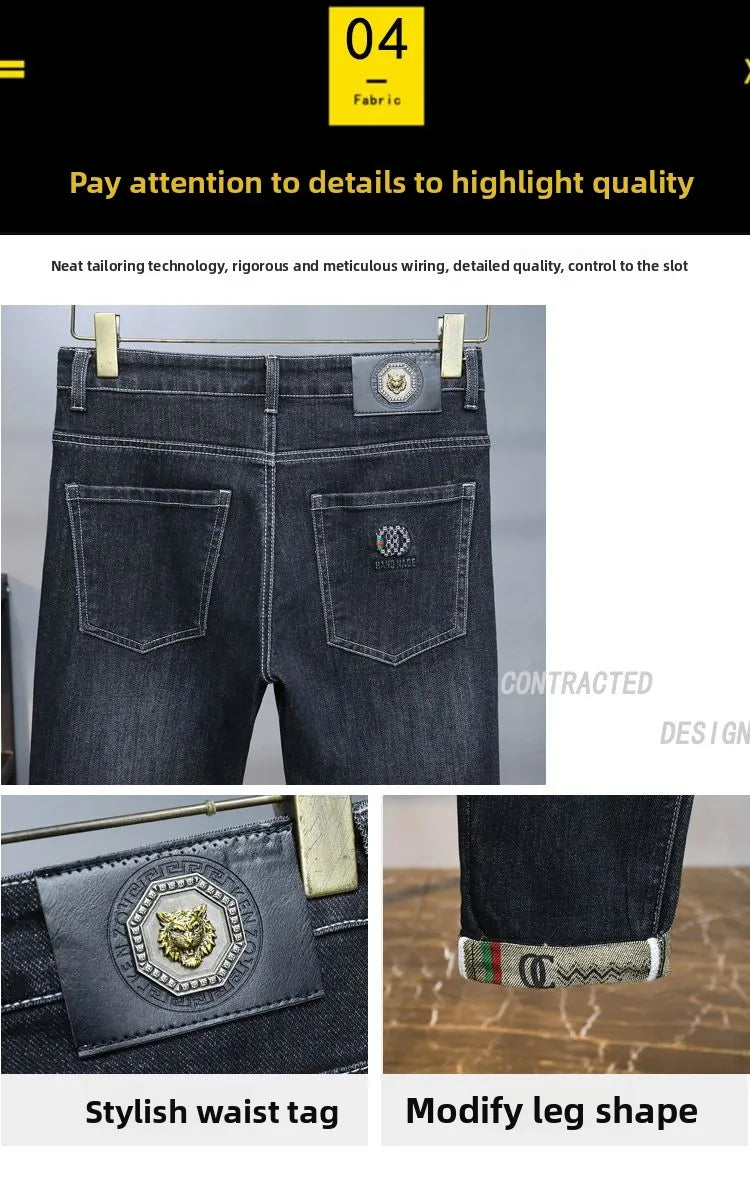 Zerrissene, reguläre, schmale Passform, gerade Jeans, bequem, lässig, Herbstmode, Denim-Hose, klassische, dünne Vintage-Unisex-Herren-Stretchhose.