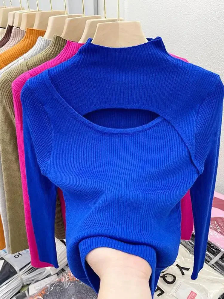 2025 weibliche Casual Pullover Herbst Winter Sexy Aushöhlen Frauen Pullover Schlank Vintage Jumper Weiche Warme Pull Gestrickte Pullover Tops